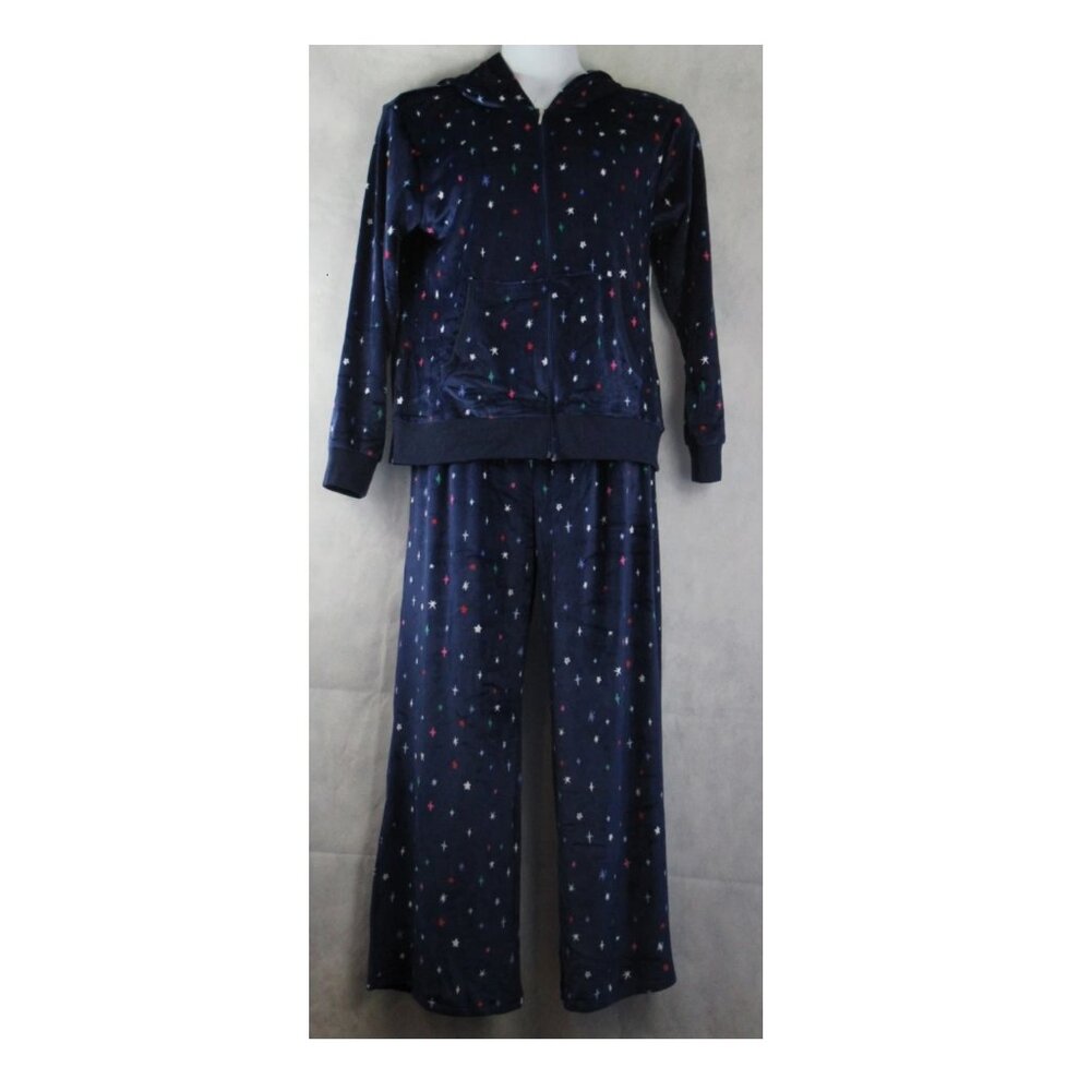 Honeydew Women's 2-Piece Polyester Fleece Hoodie Lounge Set, Blue Stars, Large